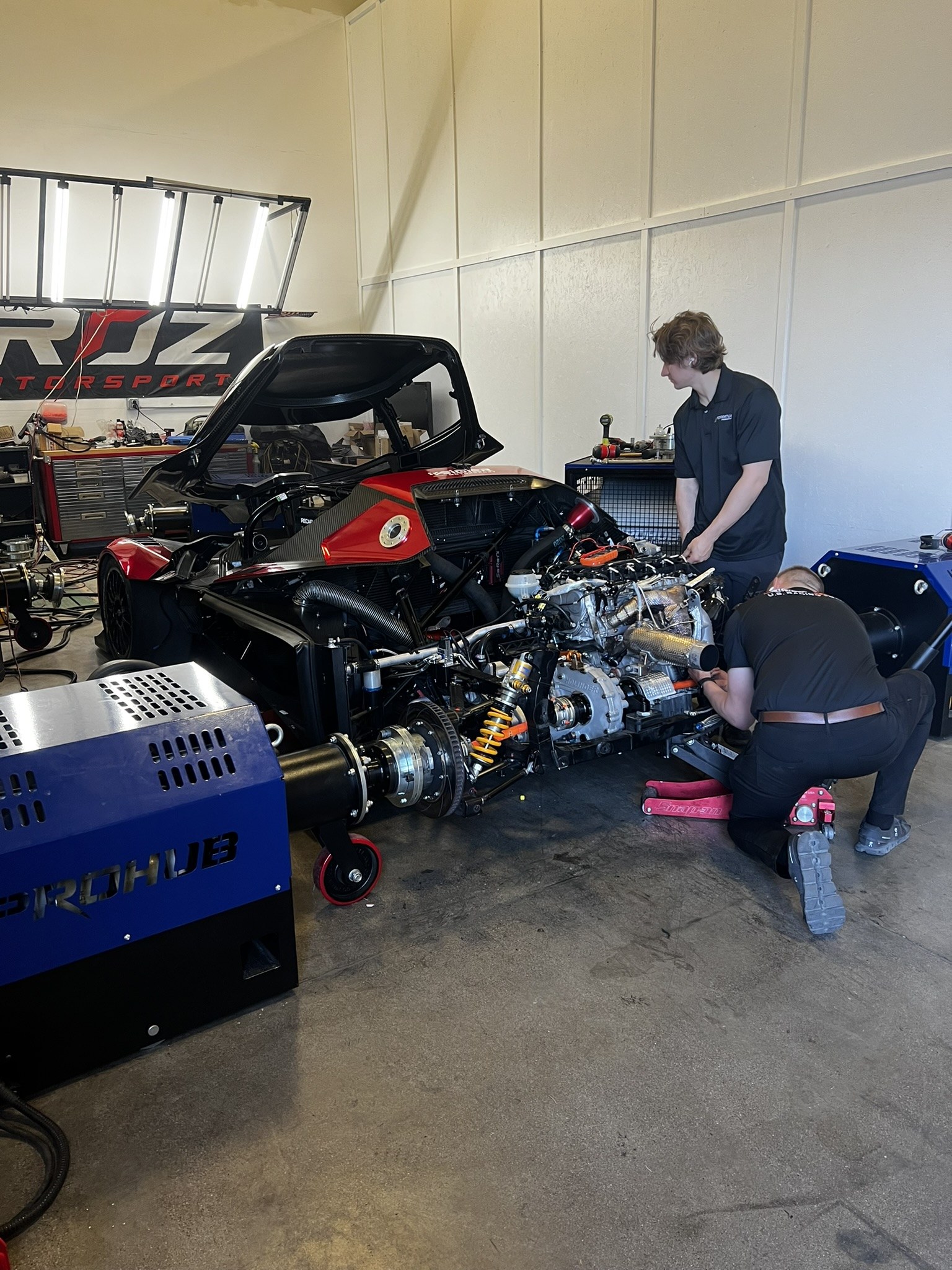 KTM GT2 on the hub dyno with bodywork removed